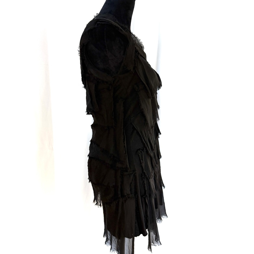 Tempo Paris Tiered Silk Raw Edge Asymmetrical Black Dress, Size M - Picture 8 of 16